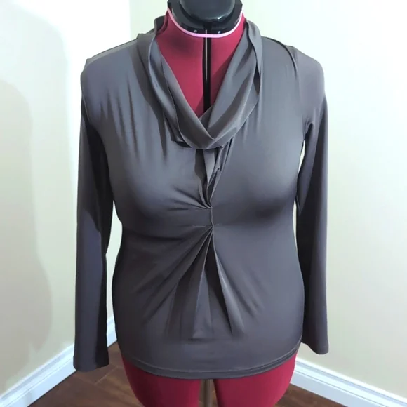 Sandra Angelozzi| Grey Cowl Neck Long Sleeve Stretch Blouse - Picture 1 of 14
